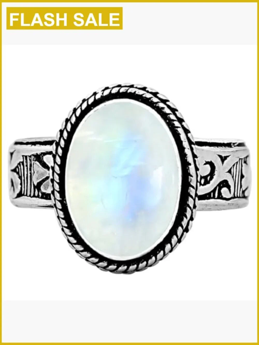Oval Moonstone Gemstone Solitaire Statement Ring, 925 Silver Overlay